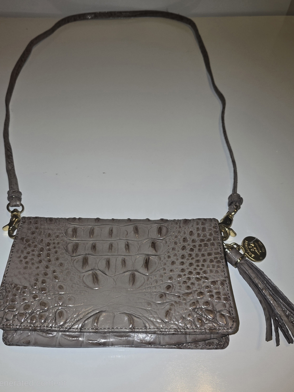 Brahmin Taupe Croc-Embossed Crossbody with Tassel Charm